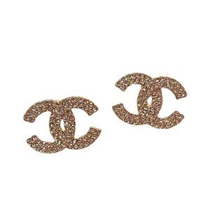 Designer Inspired Clear Crystal Logo Gold Stud Earrings